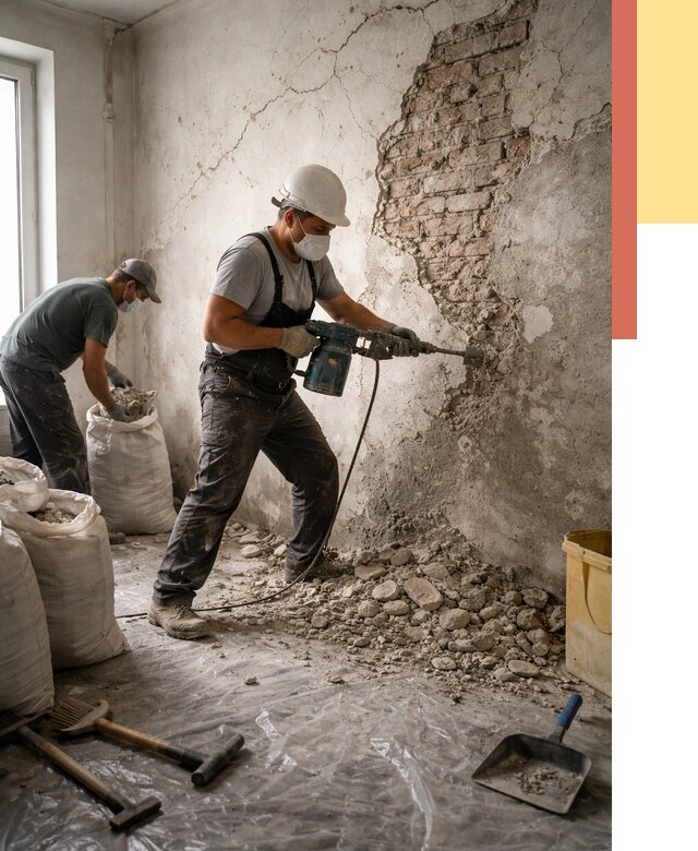 Демонтаж штукатурки со стен в Сафоново от 7379 руб/м² — быстро и недорого | ОТДЕЛОЧНИК-Сфн