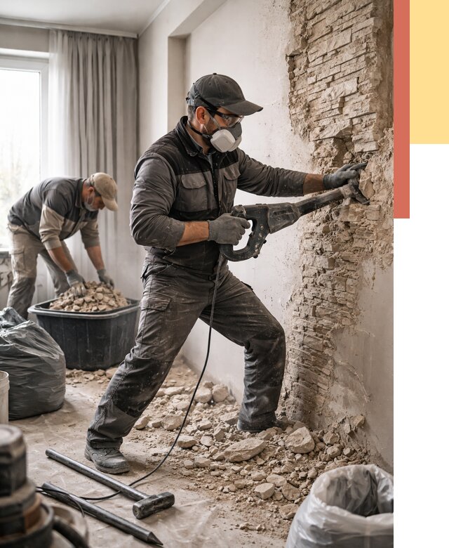 Демонтаж декоративного камня в Сафоново от 1486 руб/м² — быстро и недорого | ОТДЕЛОЧНИК-Сфн