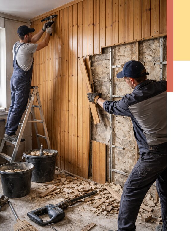 Демонтаж вагонки со стен в Сафоново от 1486 руб. — снятие, удаление, срочно | ОТДЕЛОЧНИК-Сфн