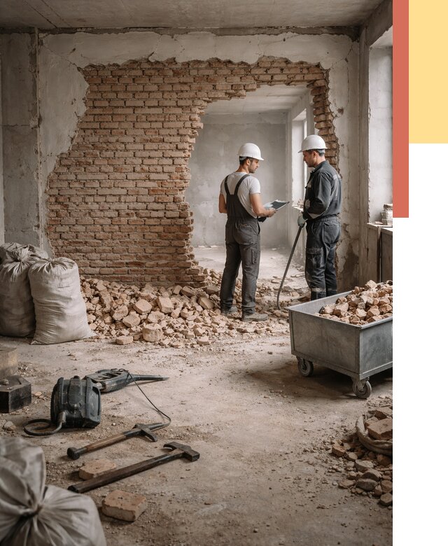 Демонтаж кирпичных стен в Сафоново от 4304 руб. — быстро, недорого, под ключ | ОТДЕЛОЧНИК-Сфн