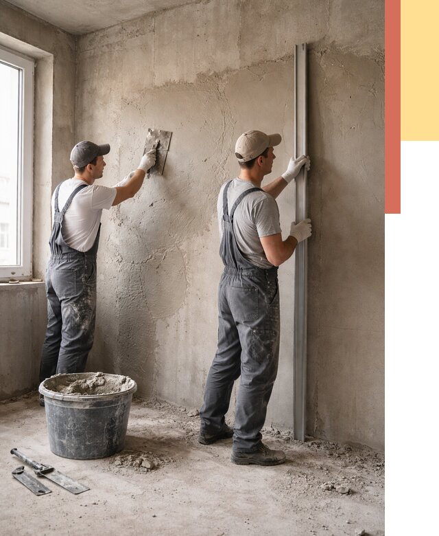 Штукатурка бетонных стен в Сафоново от 4612 руб/м² — качественно и быстро | ОТДЕЛОЧНИК-Сфн