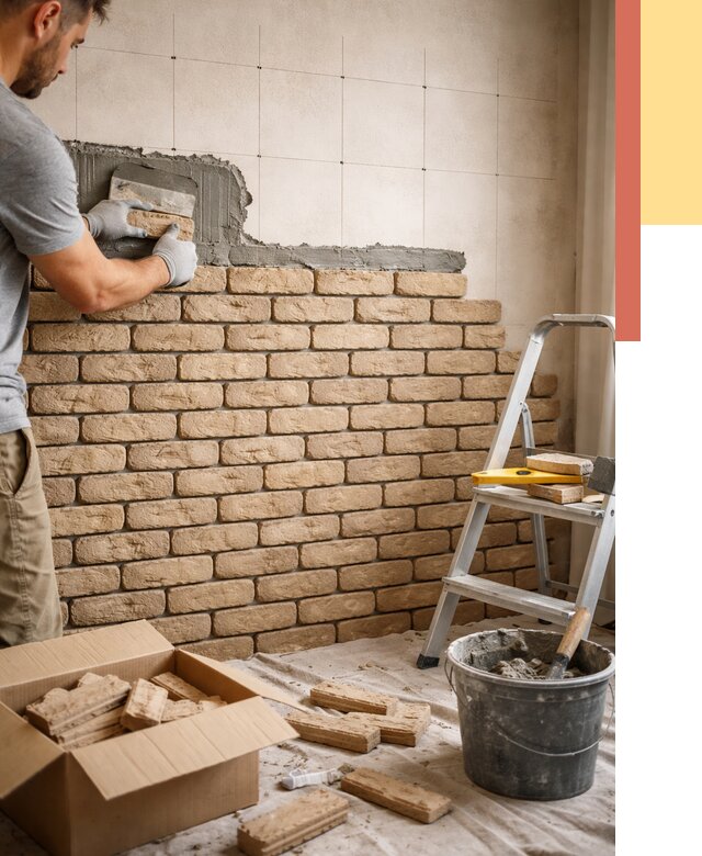 Монтаж декоративного кирпича в Сафоново от 3279 руб./м² — быстро и недорого | ОТДЕЛОЧНИК-Сфн