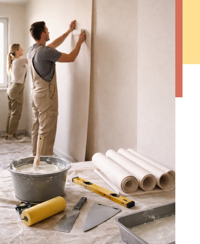 Поклейка бумажных обоев в Сафоново от 5636 руб./м2 — быстро и недорого | ОТДЕЛОЧНИК-Сфн