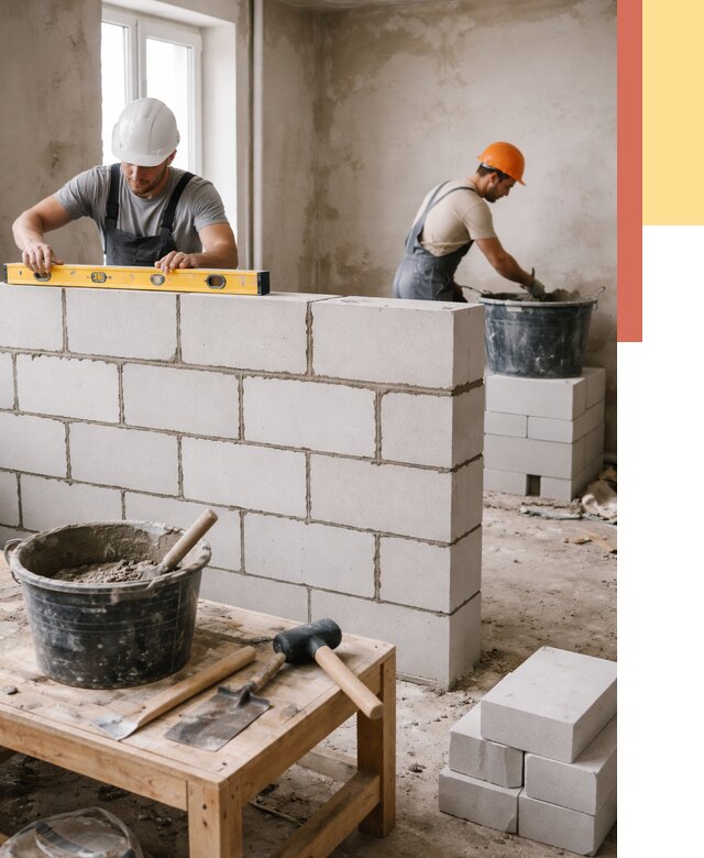 Кладка перегородок из газобетона в Сафоново от 3279 руб. под ключ | ОТДЕЛОЧНИК-Сфн