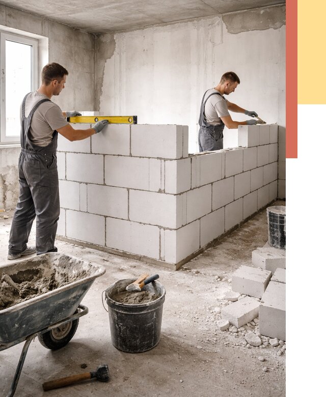 Кладка перегородок из ПГП в Сафоново от 2562 руб./м2 — монтаж и возведение под ключ | ОТДЕЛОЧНИК-Сфн