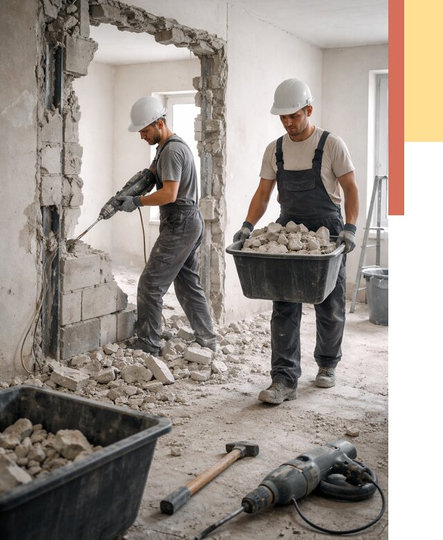 Демонтаж блоковых перегородок в Сафоново от 3843 руб. — быстро и недорого | ОТДЕЛОЧНИК-Сфн