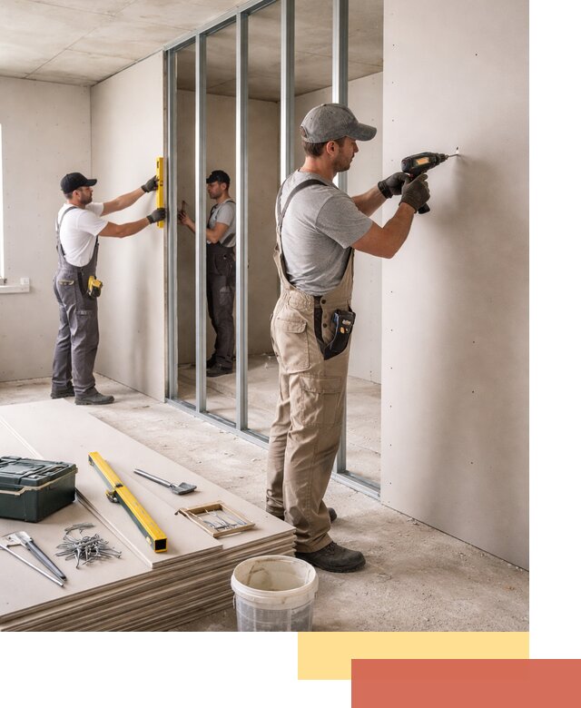 Однослойная перегородка из гипсокартона в Сафоново под ключ, монтаж и отделка