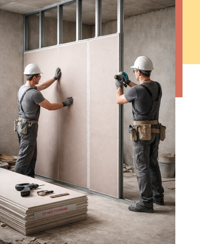Перегородка из огнестойкого гипсокартона в Сафоново от 1896 руб. под ключ | ОТДЕЛОЧНИК-Сфн