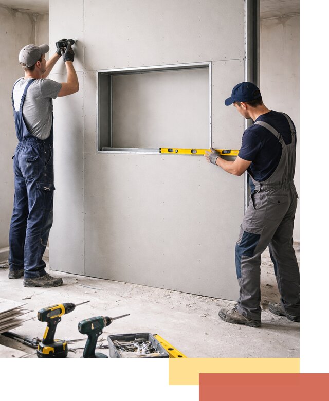 Перегородка из гипсокартона с нишей под декор в Сафоново