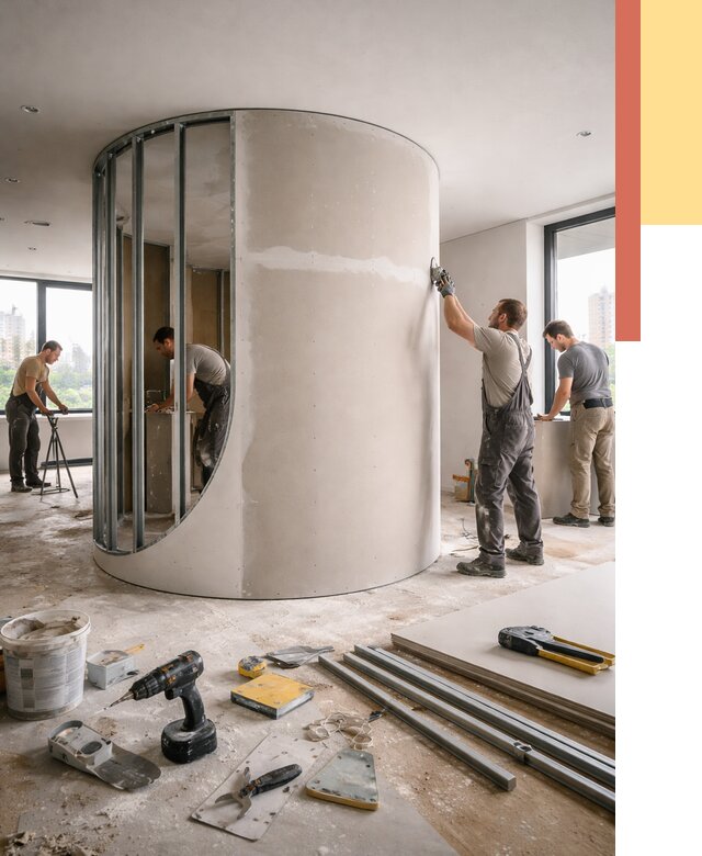 Радиусная перегородка из гипсокартона в Сафоново от 2972 руб. под ключ | ОТДЕЛОЧНИК-Сфн