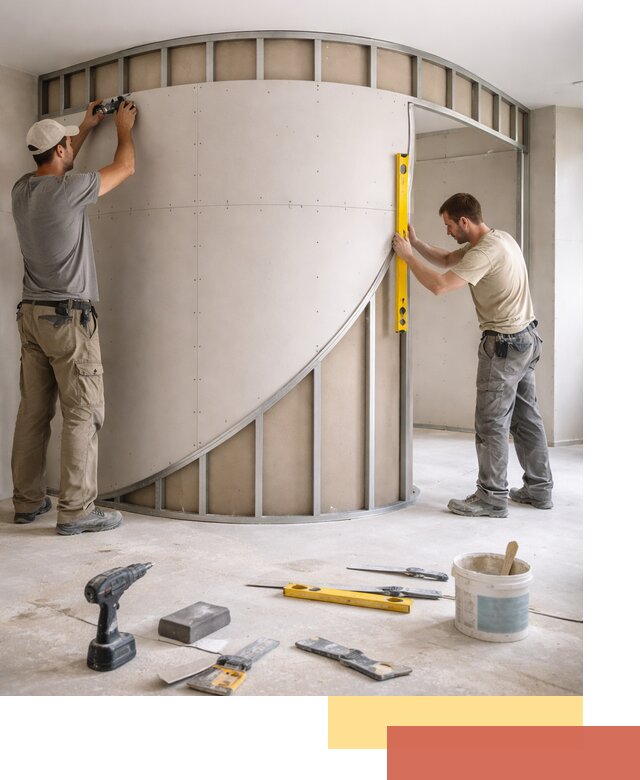 Радиусная перегородка из гипсокартона в Сафоново под ключ