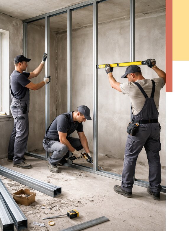 Монтаж каркаса перегородки из профиля в Сафоново от 769 руб. | ОТДЕЛОЧНИК-Сфн