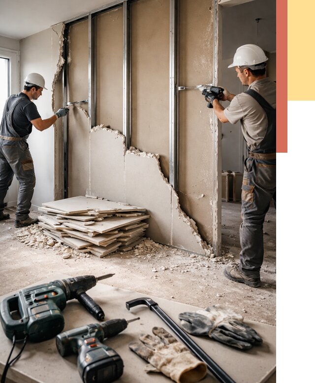 Демонтаж перегородки из гипсокартона в Сафоново от 1230 руб. быстро и недорого | ОТДЕЛОЧНИК-Сфн
