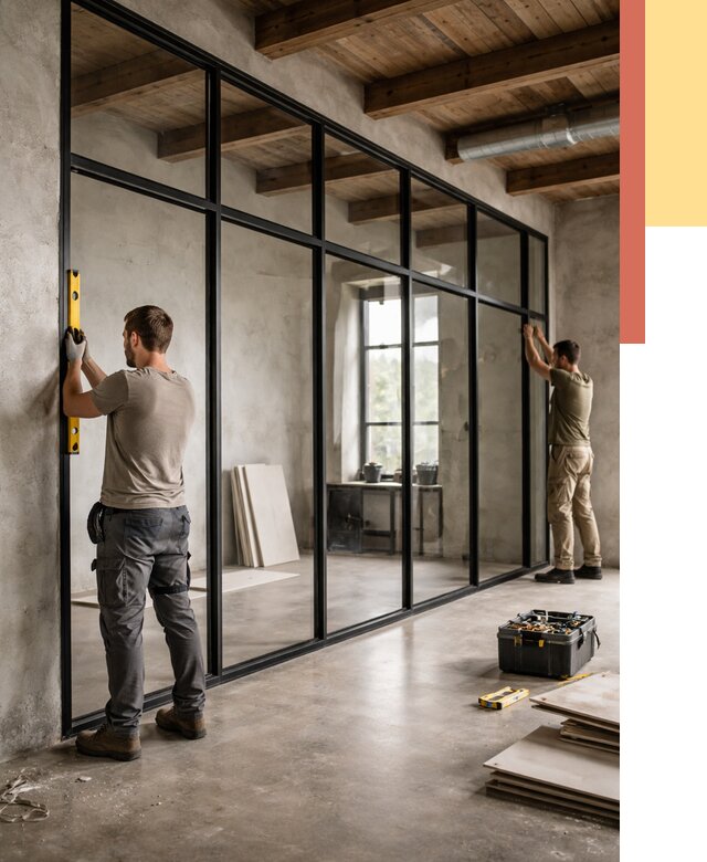 Стеклянные перегородки лофт в Сафоново от 10760 руб. под ключ | ОТДЕЛОЧНИК-Сфн