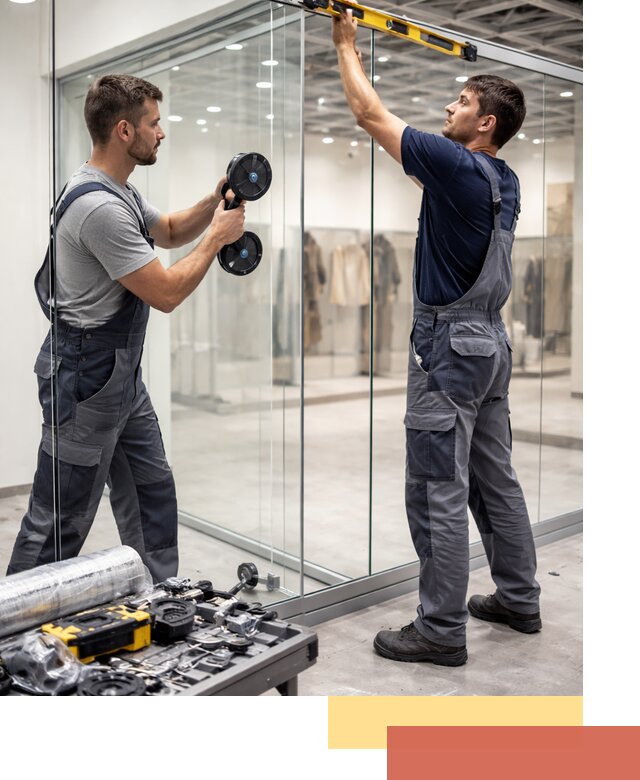 Стеклянные перегородки для магазинов в Сафоново — монтаж и установка