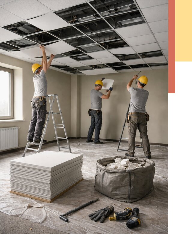 Демонтаж потолка Армстронг в Сафоново от 4612 руб. быстро и недорого | ОТДЕЛОЧНИК-Сфн