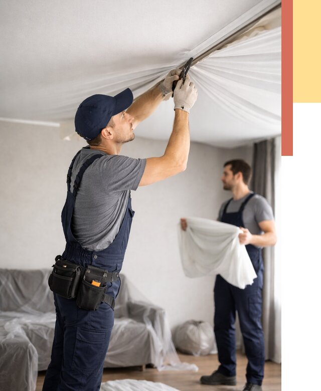 Демонтаж натяжного потолка в Сафоново от 4612 руб. — снятие и разбор под ключ | ОТДЕЛОЧНИК-Сфн