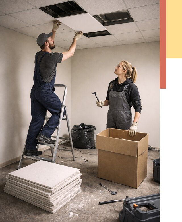 Демонтаж потолочной плитки в Сафоново от 4612 руб. быстро и недорого | ОТДЕЛОЧНИК-Сфн