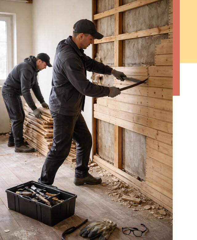 Демонтаж вагонки в Сафоново от 3894 руб/м2 — быстро и недорого | ОТДЕЛОЧНИК-Сфн