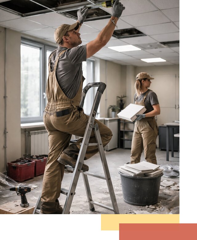 Ремонт потолка Армстронг и замена плит в Сафоново