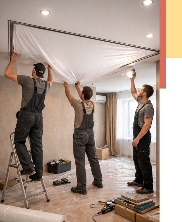 Монтаж ПВХ натяжного потолка в Сафоново от 3587 руб. под ключ | ОТДЕЛОЧНИК-Сфн