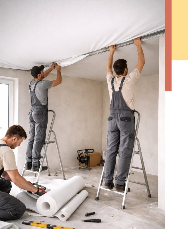 Монтаж тканевого натяжного потолка в Сафоново от 3587 руб. под ключ | ОТДЕЛОЧНИК-Сфн