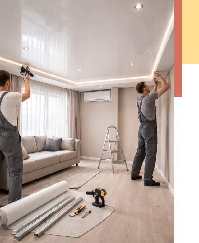 Монтаж глянцевого натяжного потолка в Сафоново от 769 руб. под ключ | ОТДЕЛОЧНИК-Сфн