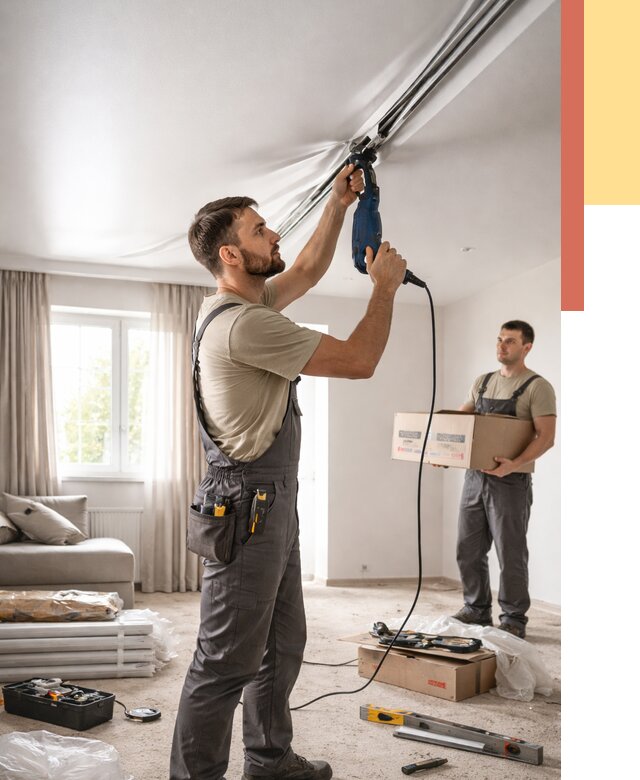 Монтаж сатинового натяжного потолка в Сафоново от 3587 руб. | Быстро, недорого — ОТДЕЛОЧНИК-Сфн