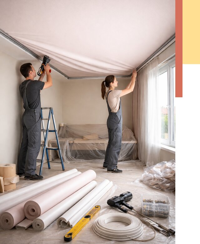 Монтаж цветного натяжного потолка в Сафоново от 4304 руб/м² — быстро и недорого | ОТДЕЛОЧНИК-Сфн