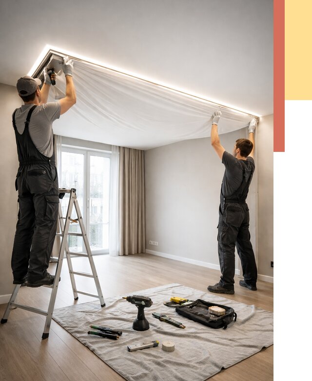 Монтаж парящего натяжного потолка в Сафоново от 4612 руб. быстро и недорого | ОТДЕЛОЧНИК-Сфн