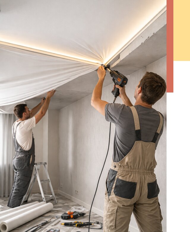 Монтаж натяжного потолка с подсветкой в Сафоново от 974 руб. | ОТДЕЛОЧНИК-Сфн