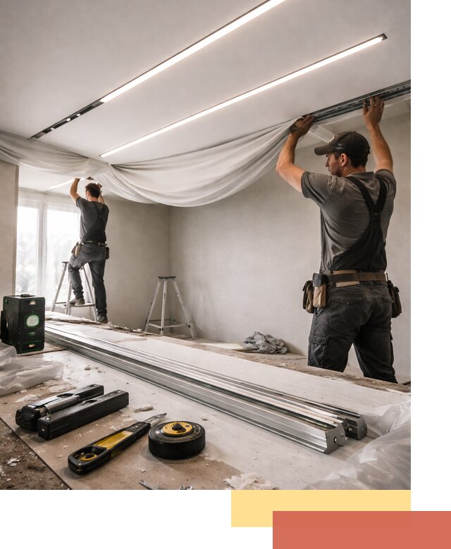 Монтаж натяжных потолков со световыми линиями в Сафоново