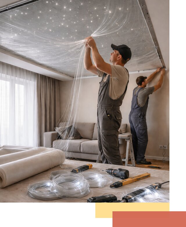 Монтаж натяжного потолка «Звездное небо» в Сафоново