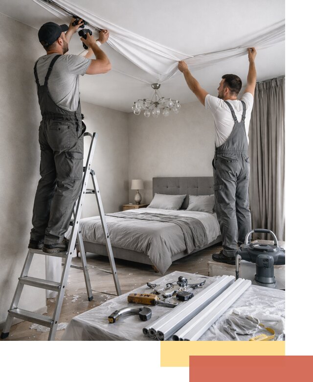 Монтаж натяжного потолка в спальне в Сафоново