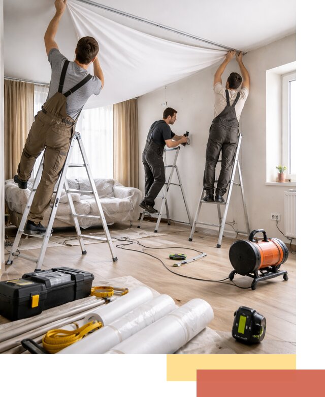 Монтаж натяжного потолка в гостиной в Сафоново