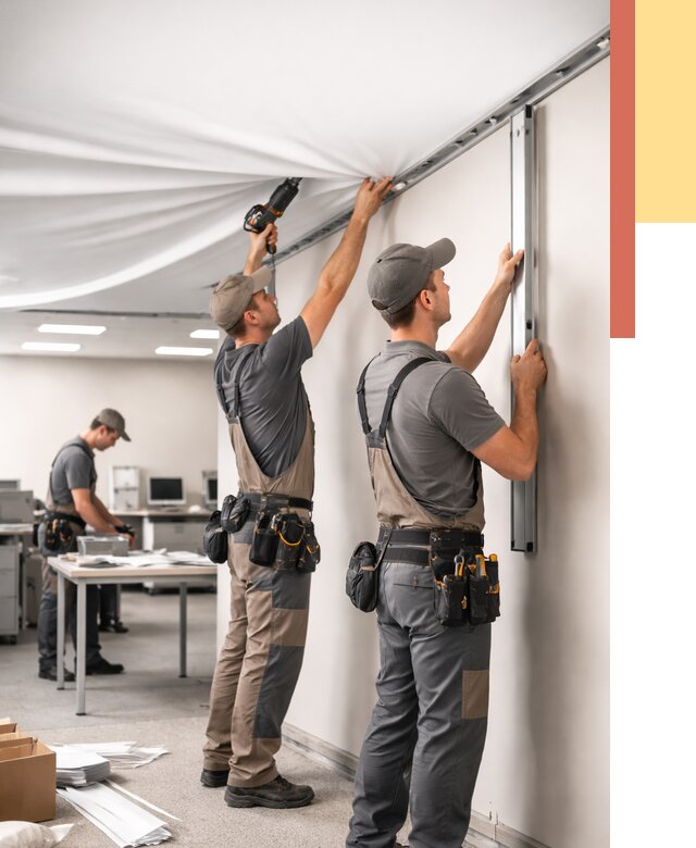 Монтаж натяжного потолка в офисе в Сафоново от 461 руб/м² — быстро и недорого | ОТДЕЛОЧНИК-Сфн