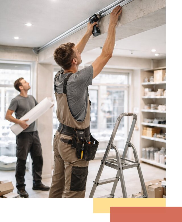 Монтаж натяжных потолков в магазине в Сафоново