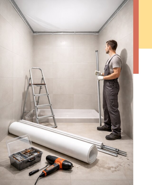 Монтаж натяжного потолка в санузле в Сафоново от 1896 руб. — ОТДЕЛОЧНИК-Сфн