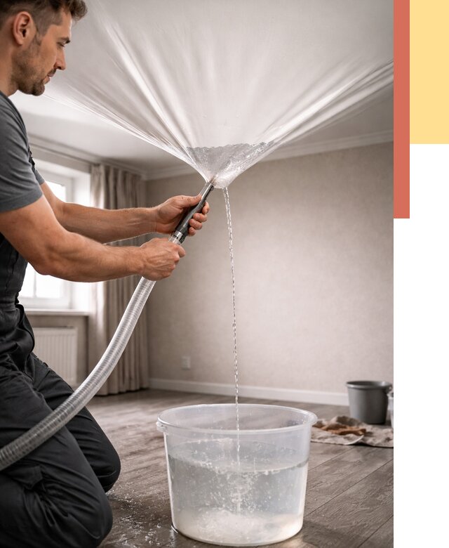 Слив воды с натяжного потолка в Сафоново от 2562 руб. быстро и недорого | ОТДЕЛОЧНИК-Сфн