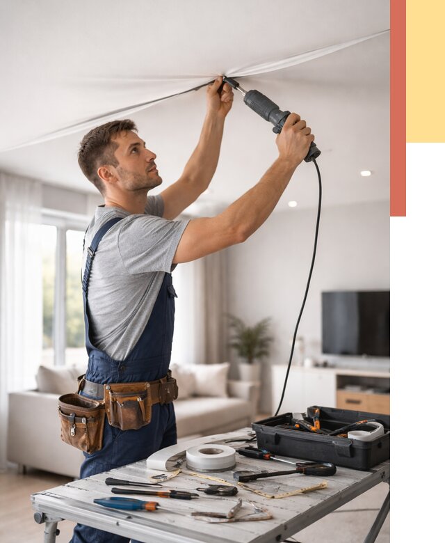 Ремонт натяжных потолков в Сафоново от 9736 руб. под ключ — ОТДЕЛОЧНИК-Сфн