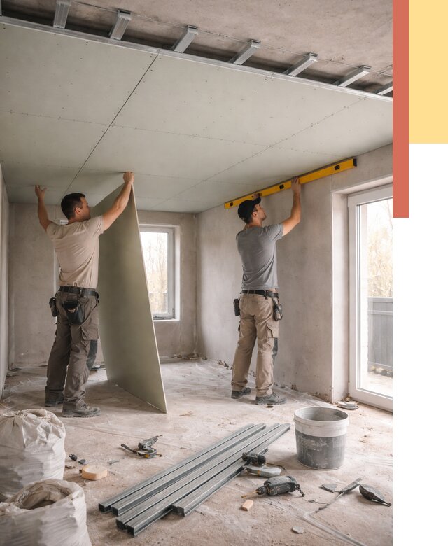 Одноуровневый потолок из гипсокартона в Сафоново от 769 руб. — монтаж под ключ | ОТДЕЛОЧНИК-Сфн