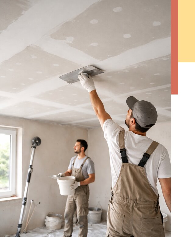 Шпаклевка потолка из гипсокартона в Сафоново от 3279 руб./м2 — услуги под ключ | ОТДЕЛОЧНИК-Сфн